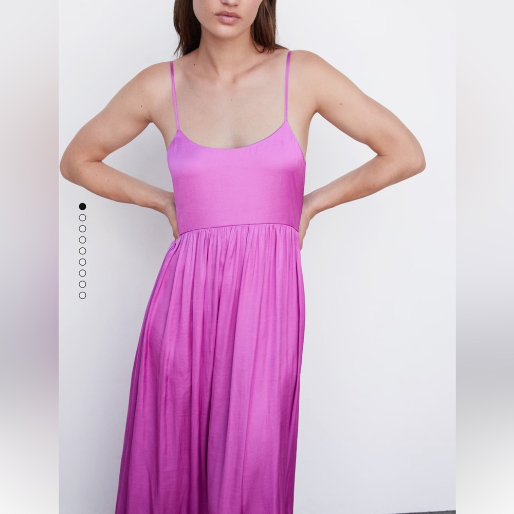 MANGO LONG SATIN DRESS FUSCIA